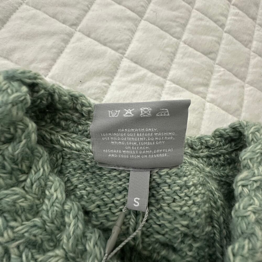 Aran Woolen Mills Sweater Womens Small Green Super Soft Merino Cable Knit Irish - Picture 7 of 9